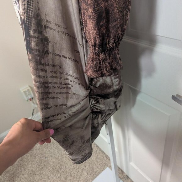 Boho Graphic Tunic Dress- Sheer Sleeve Artsy Print (M) - Picture 2 of 3
